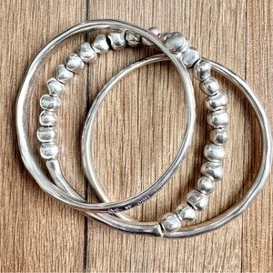 UNO de 50 Silver Beaded and Bangle Bracelet Trio Women’s Jewelry